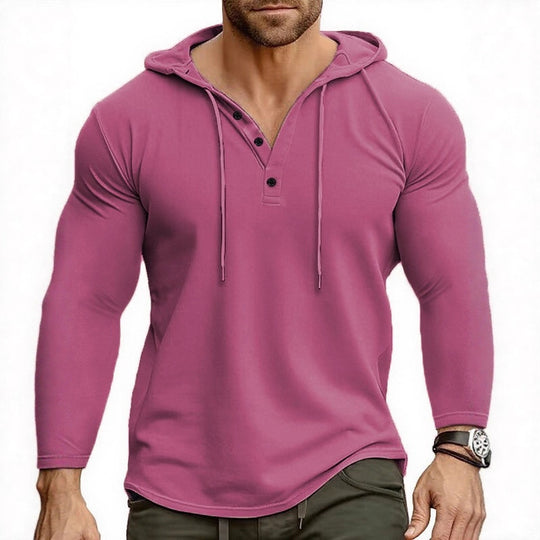 Herren Kapuzenshirt mit modernem Knopfverschluss und atmungsaktivem Stoff EB