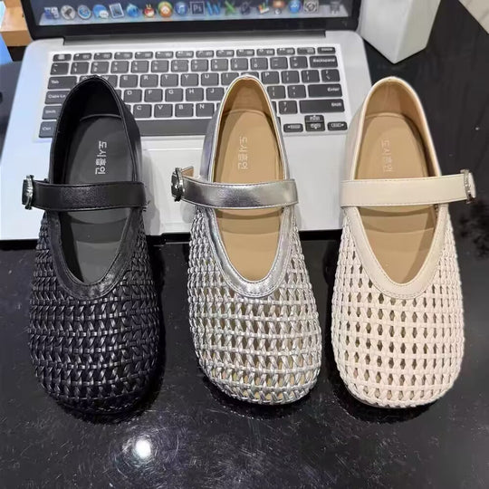 Damen Glamouröse Ballerinas mit dekorativen Riemen und geschmeidigem Obermaterial EB