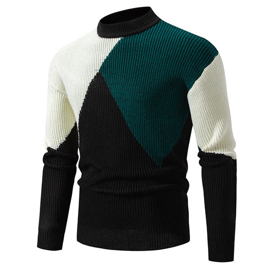 Herren modischer Rollkragenpullover mit grafischem Farbblockdesign EB