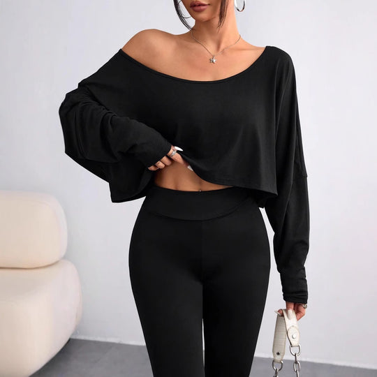 Damen lässiges Oversized Langarm-Shirt mit asymmetrischem Saum und U-Boot-Ausschnitt EB