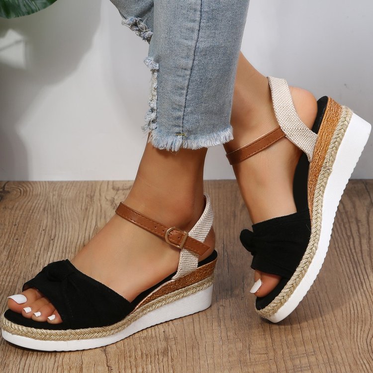 Damen Wedge-Sandaletten mit dekorativer Schleife EB
