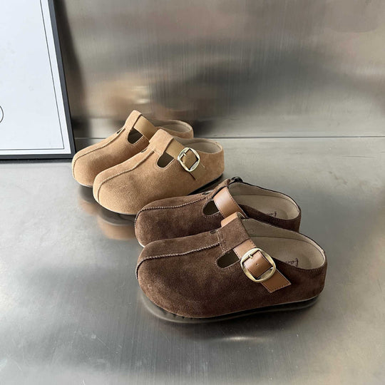 Damen Komfortable Clogs mit elegantem Schnallenverschluss aus feinem Wildleder EB