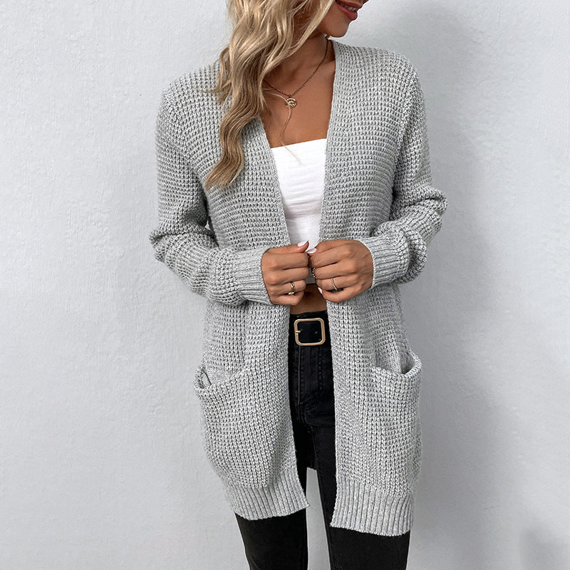 Damen lässige Strickjacke mit tiefen Taschen und offenem Schnitt EB