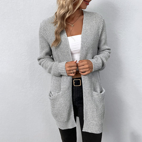 Damen lässige Strickjacke mit tiefen Taschen und offenem Schnitt EB