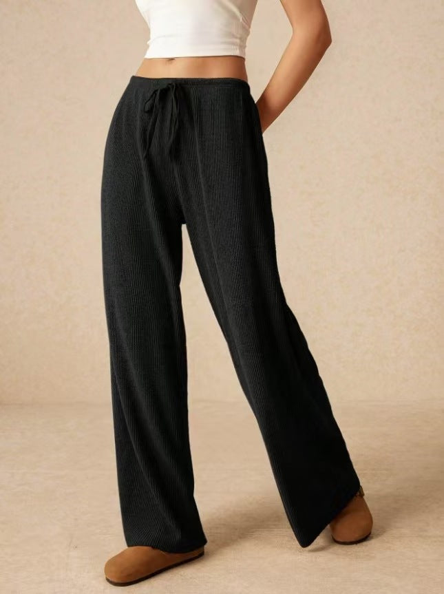 Damen weite Baumwoll-Haremshose mit hoher Taille und praktischem Kordelzug EB