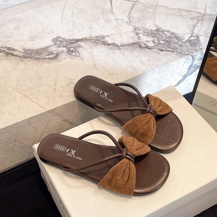 Damen elegante Riemchen-Sandalen mit großem Schleifenakzent EB
