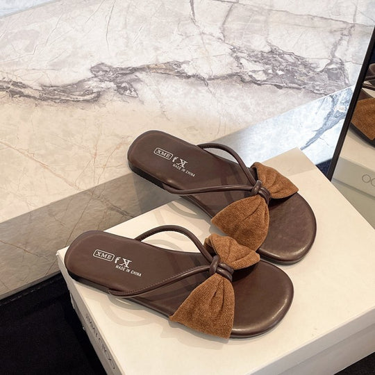 Damen elegante Riemchen-Sandalen mit großem Schleifenakzent EB