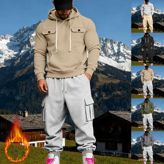 Herren Kapuzen-Sweatherset mit Cargo-Jogger und aufgesetzten Taschen EB