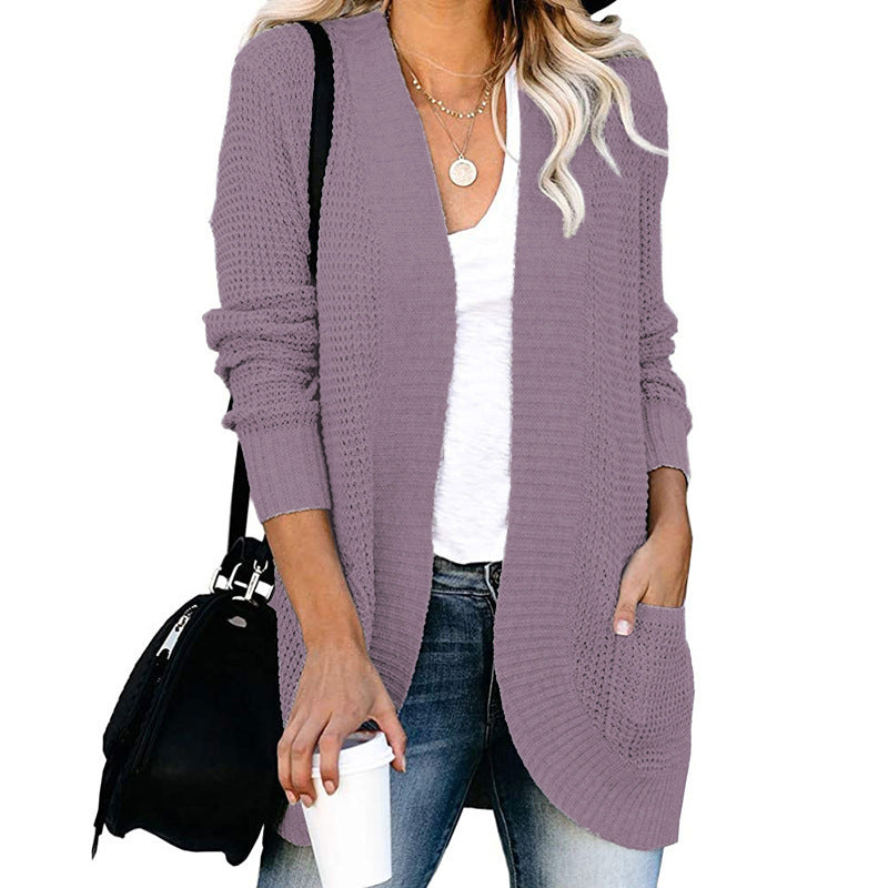 Damen lässige Strickjacke mit Taschen und offener Front EB