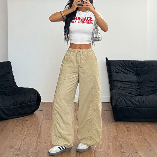 Damen Weite Leinenhose mit elastischem Bund und seitlichen Taschen EB
