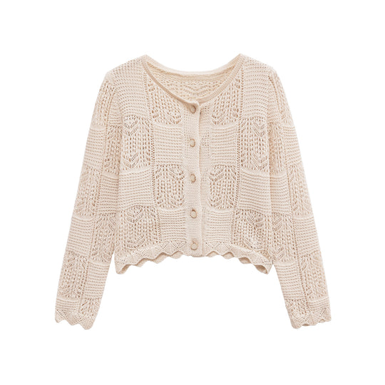 Damen Strickjacke mit filigranem Lochmuster und dekorativen Knöpfen EB