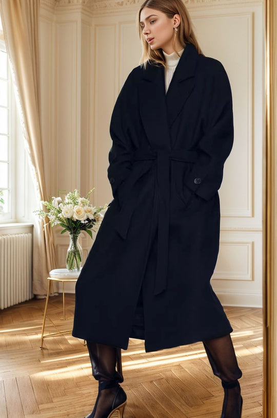 Damen eleganter Übermantel mit weitem Schnitt und Gürtel EB