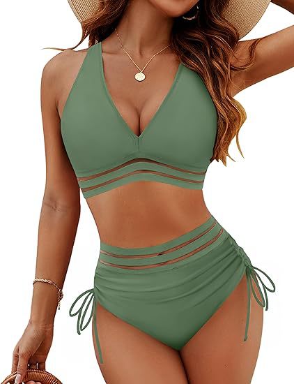 Damen Bikiniset mit verstellbarem Bund und sportlichem V-Ausschnitt EB
