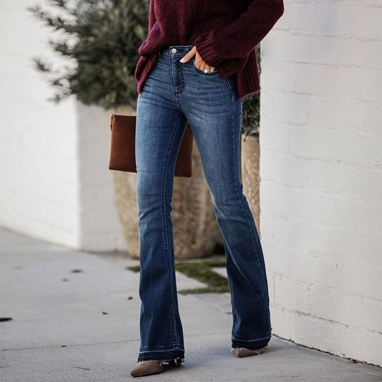 Damen Flared Jeans mit frayed Saum und hohem Bund EB