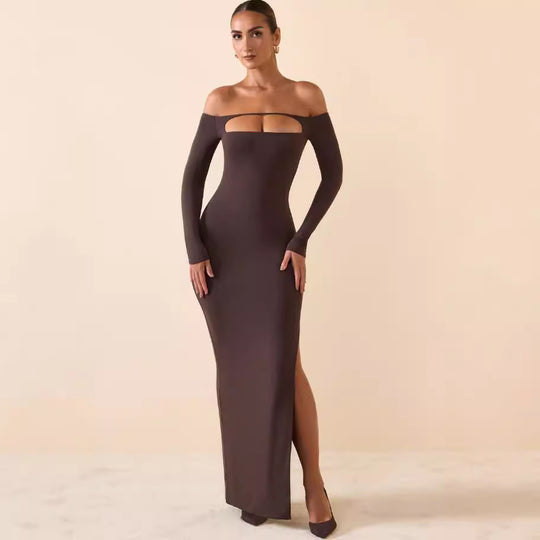 Damen figurbetontes Abendkleid mit Schulterfreischnitt EB