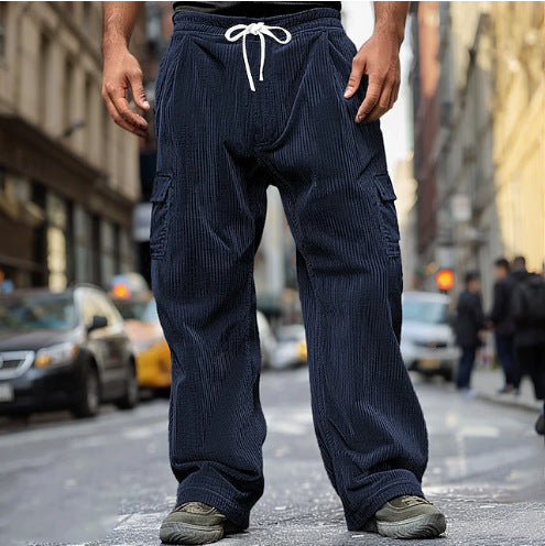 Herren nan Cord-Optik Cargo-Jogger mit Tunnelzug, elastischem Bund und aufgesetzten Klapptaschen EB