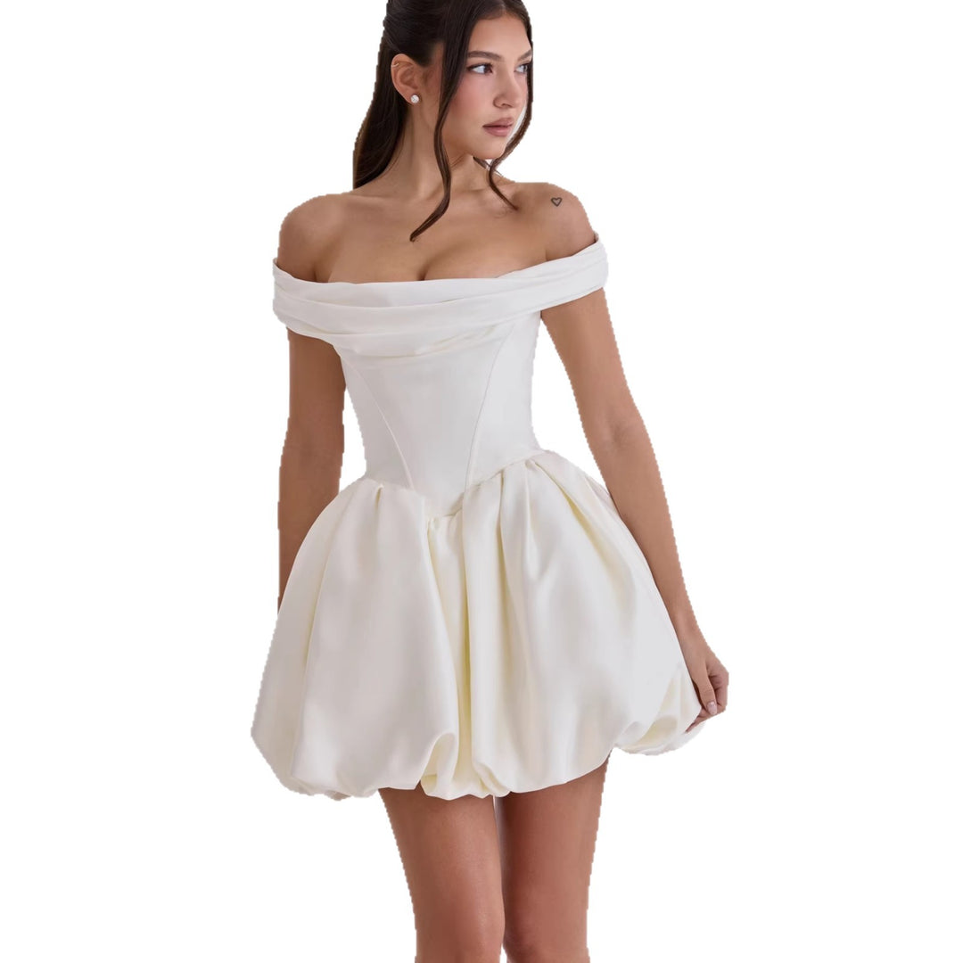 Damen Off-Shoulder Cocktailkleid mit voluminösem Rock EB