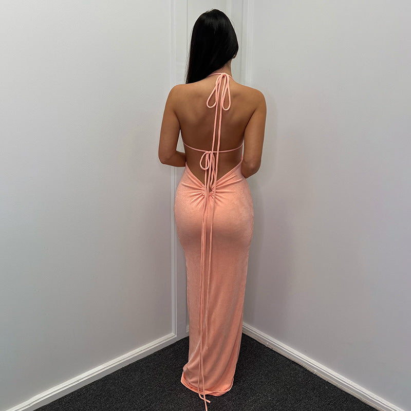 Damen Elegantes Maxikleid mit verstellbaren Spaghetti-Trägern und raffiniertem Kordelzug EB