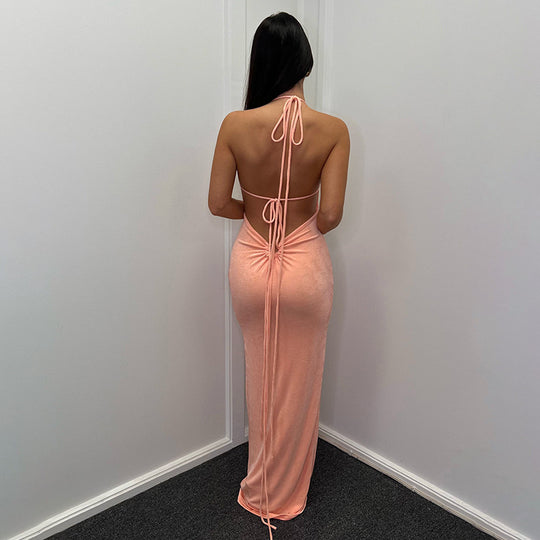 Damen Elegantes Maxikleid mit verstellbaren Spaghetti-Trägern und raffiniertem Kordelzug EB