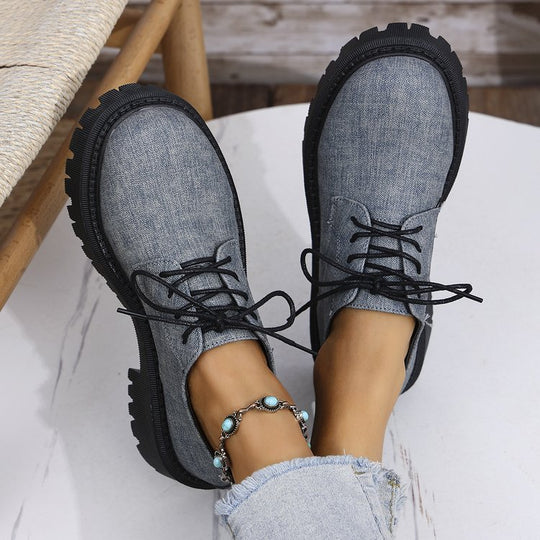 Damen Schnürschuhe mit robustem Profil und urbanem Denim-Look EB