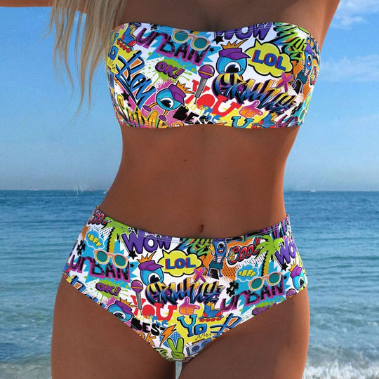Damen Bikini-Set mit modernem Wickeldesign und lebhaftem Muster EB