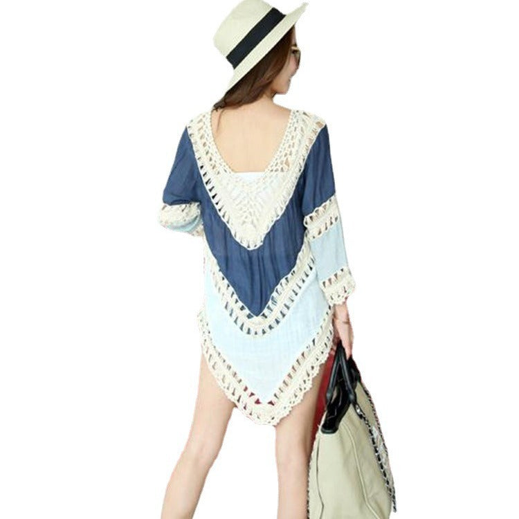 Damen Strandtunika mit elegantem Häkelbesatz und offenem Rückenausschnitt EB