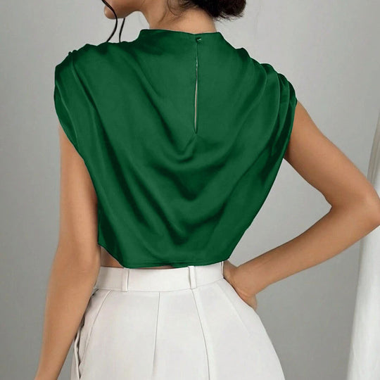 Damen elegantes Oberteil mit weichen Stofffalten und Rückenausschnitt EB