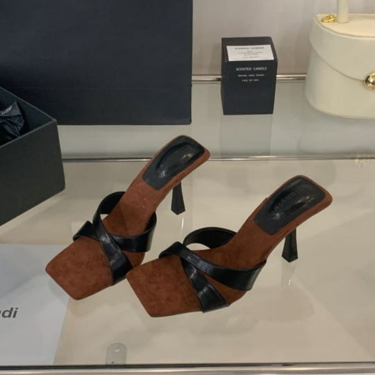 Damen Mules mit modischen Riemen und elegantem Blockabsatz EB