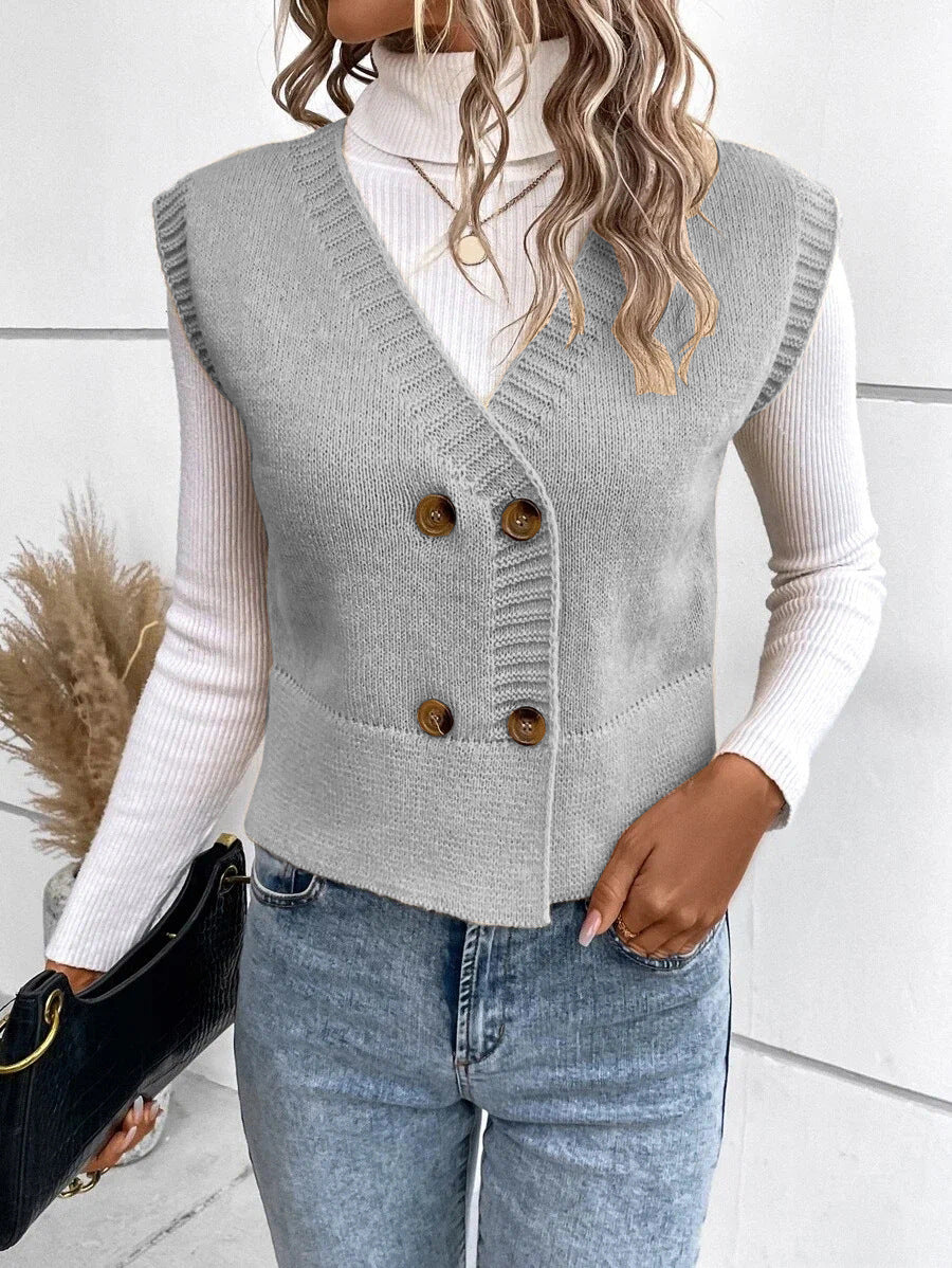 Damen Strickweste mit doppelter Knopfleiste EB