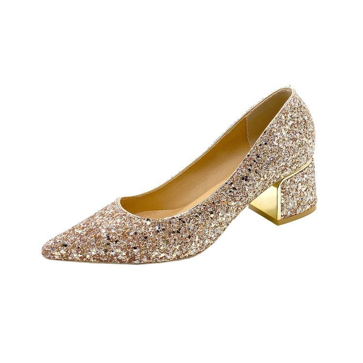 Damen Glitzernde Blockabsatz-Pumps mit funkelndem Design EB