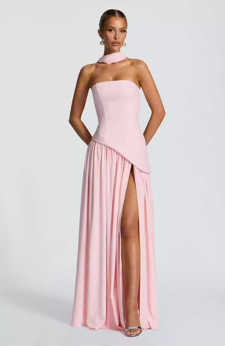 Damen Maxikleid mit figurbetontem Oberteil und schwingendem Rock EB