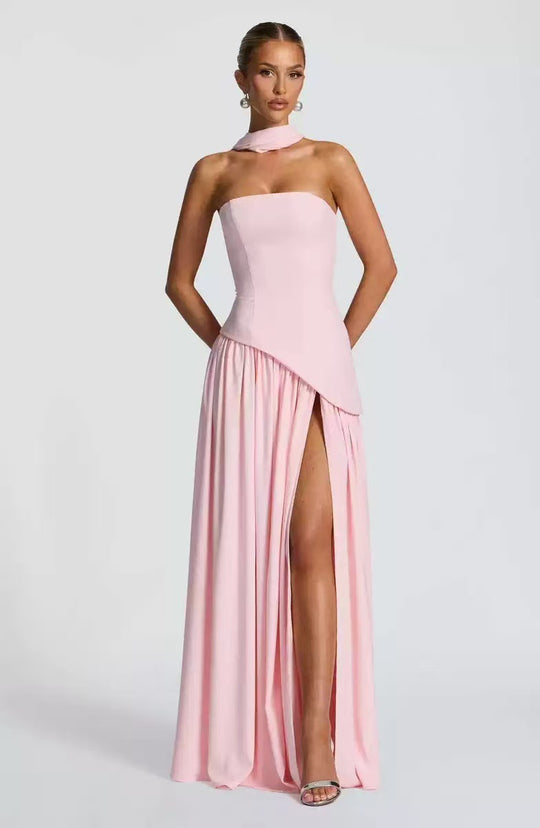 Damen Maxikleid mit figurbetontem Oberteil und schwingendem Rock EB