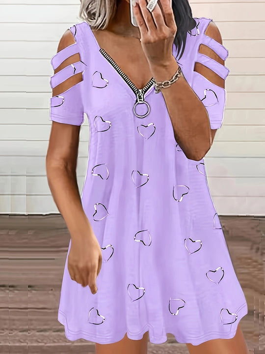 Damen Freizeitkleid mit Cut-Out-Ärmeln und Herzmuster EB