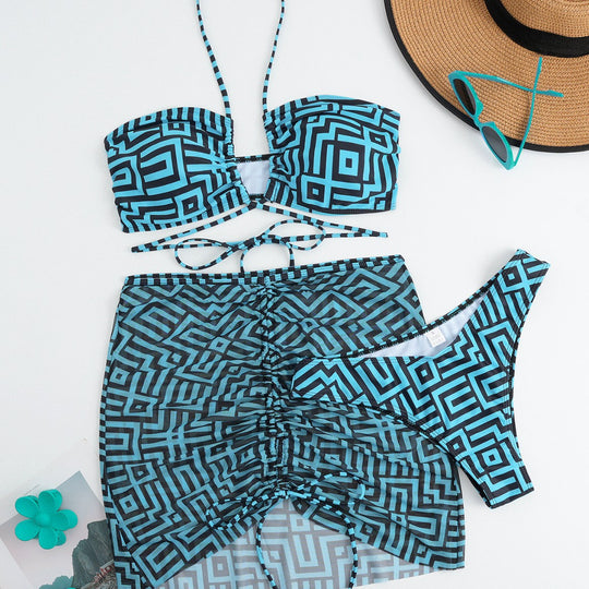 Damen Bikini-Set mit Bandeau-Top und verstellbarem Wickelrock EB