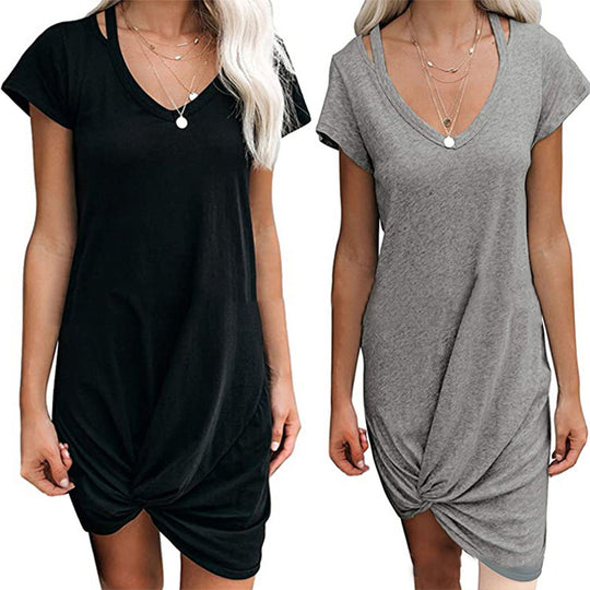 Damen Kurzarm Kleid mit geknotetem Detail EB