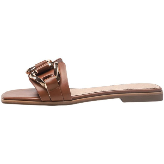 Damen Elegante Riemensandalen mit modischem Kettendetail und bequemer Fußbettgestaltung EB
