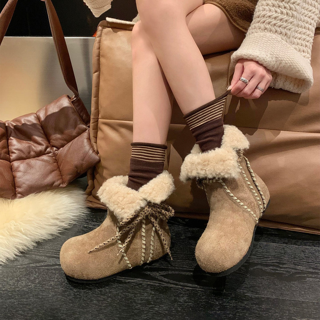 Damen Kuschelige Winterstiefel mit weichem Futter und modischer Schnürung EB