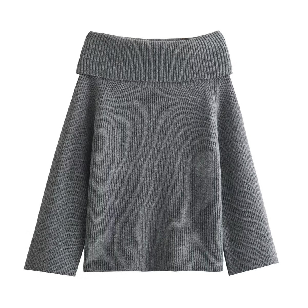 Damen nan oversize schulterfreier Strickpullover mit breitem Umschlagkragen und Rippstruktur EB