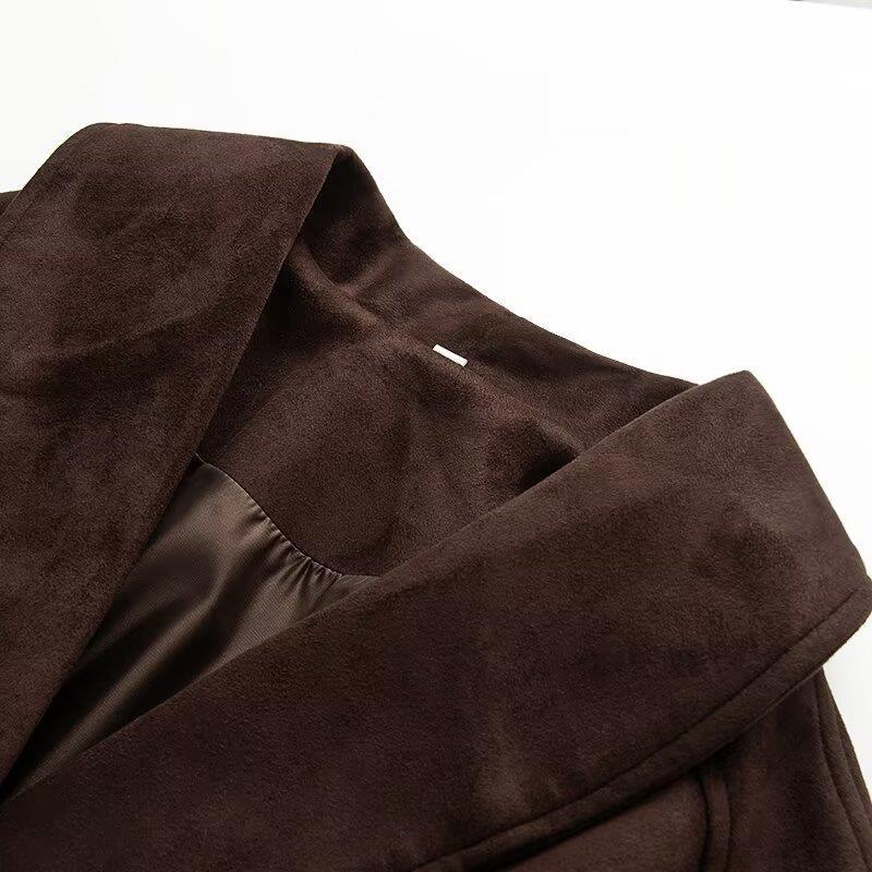 Damen elegante Jacke mit Taillengürtel und modernem Kragen EB