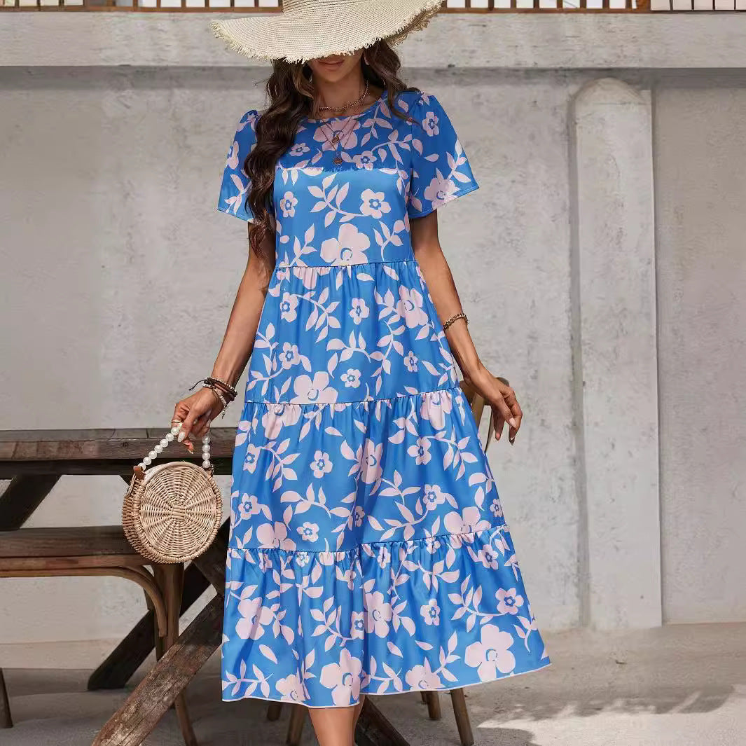 Damen Luftiges Sommerkleid mit floralem Muster und Rüschendetails EB