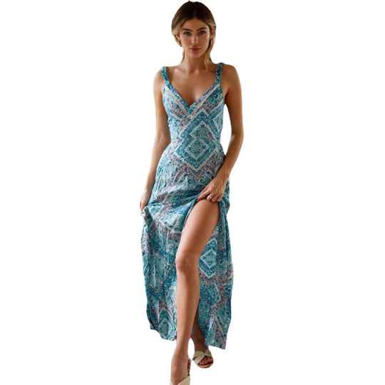 Damen luftiges Maxikleid mit elegantem Spitzen-Detail und seitlichem Schlitz EB