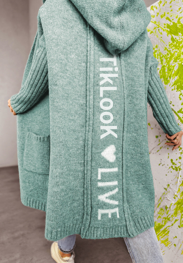 Damen Strickjacke mit Kapuze und innovativem Schriftzug EB