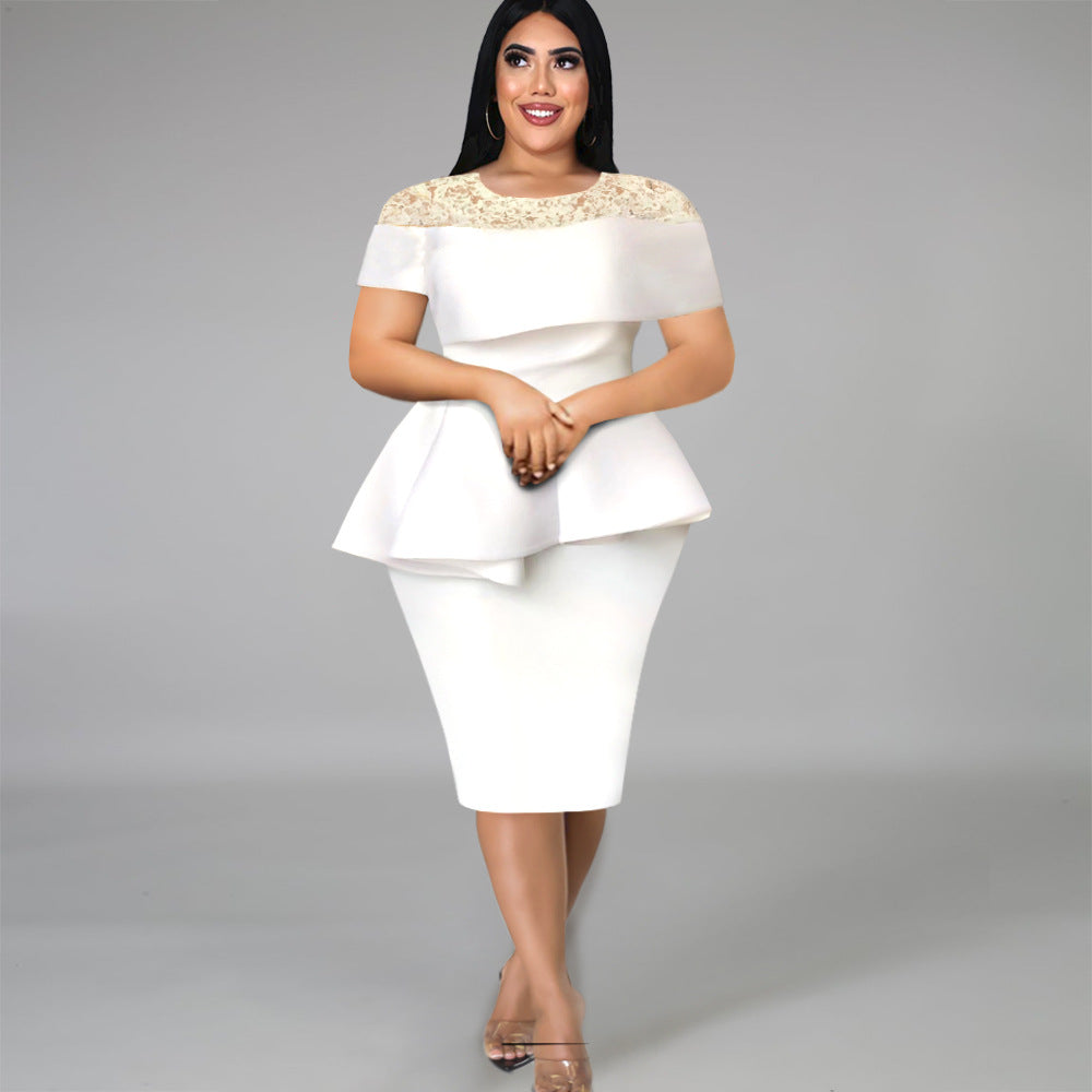 Damen Elegantes Peplum-Kleid mit Spitzenoberteil EB