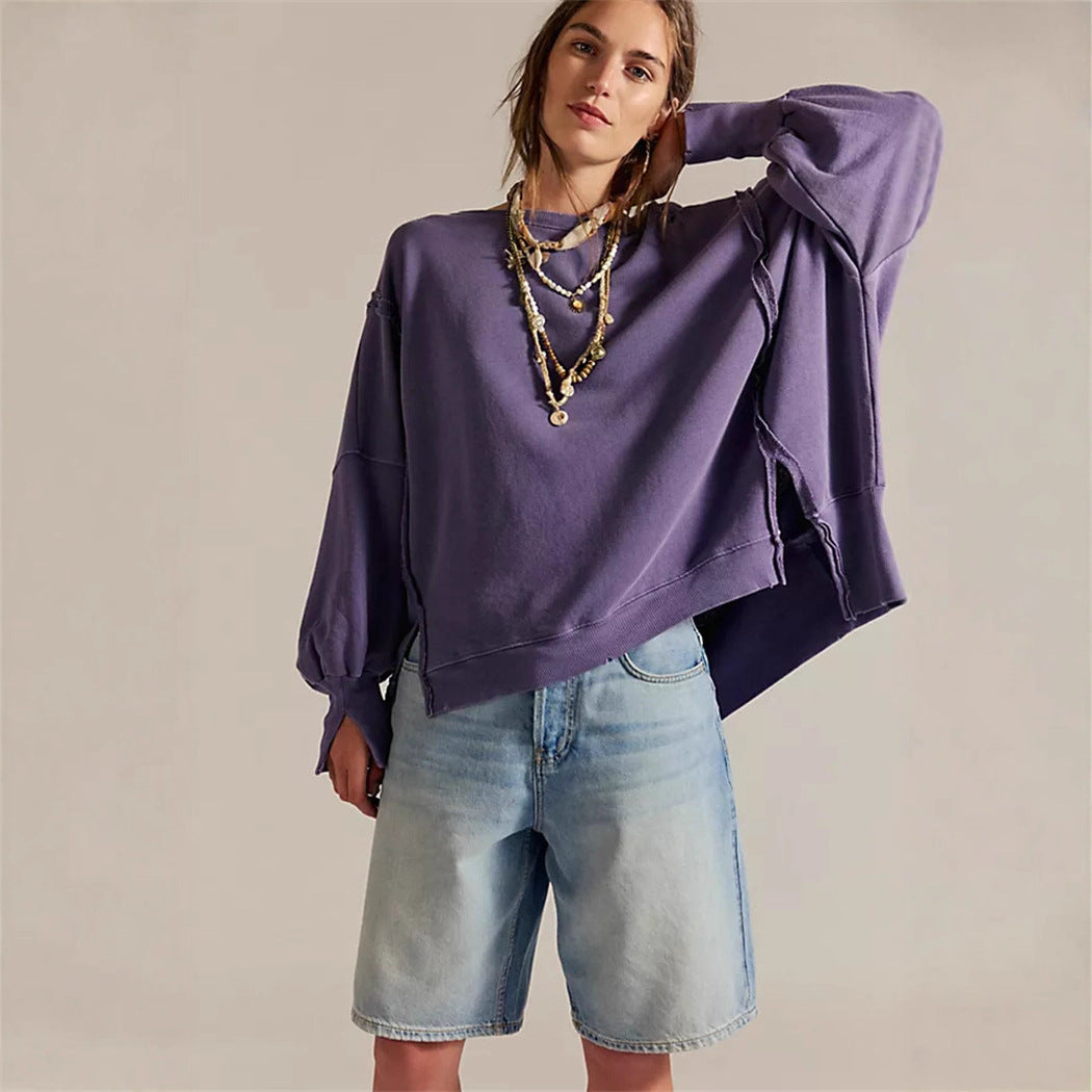 Damen oversized Sweatshirt mit Ballonärmeln, offenen Saumnähten und seitlichen Schlitzen Eichborn Berlin
