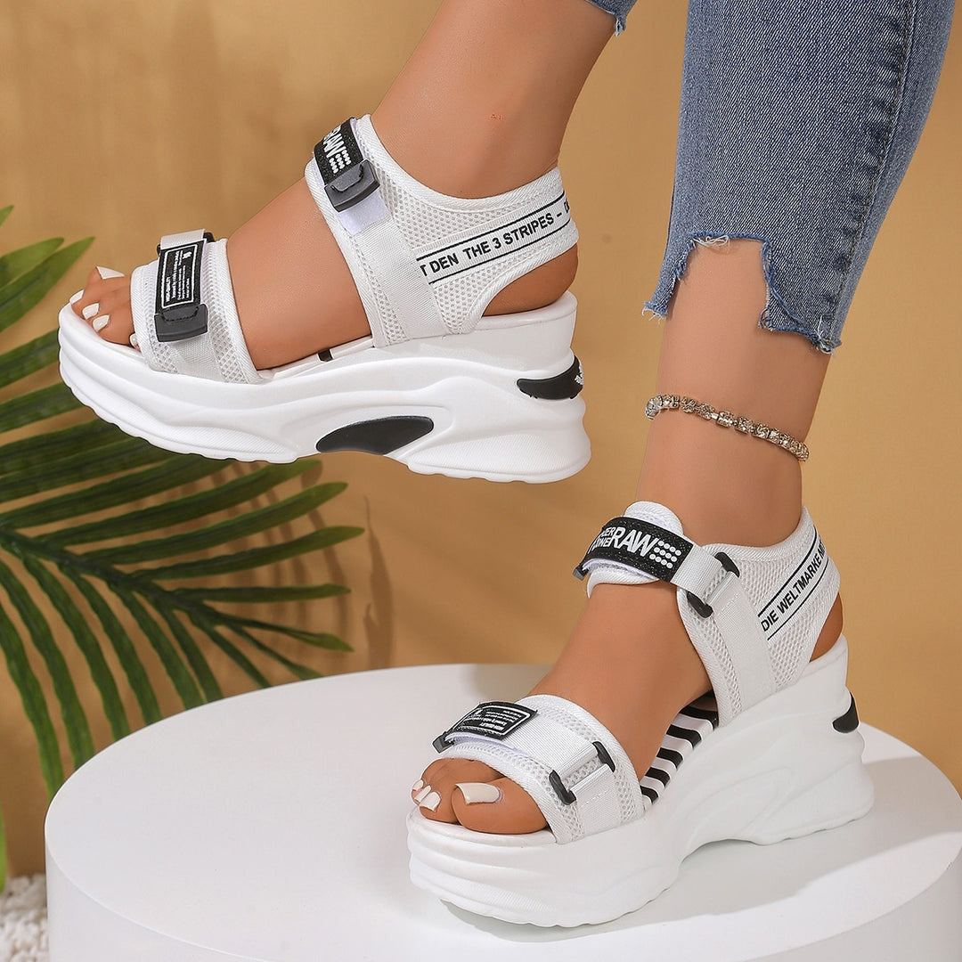 Damen modische Plateau-Sandalen mit verstellbaren Riemen und dämpfender Sohle EB