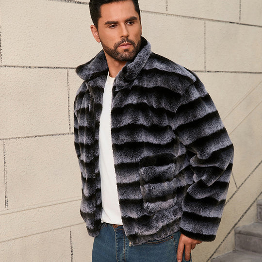 Herren Modische Kunstpelzjacke mit gestreiftem Design EB