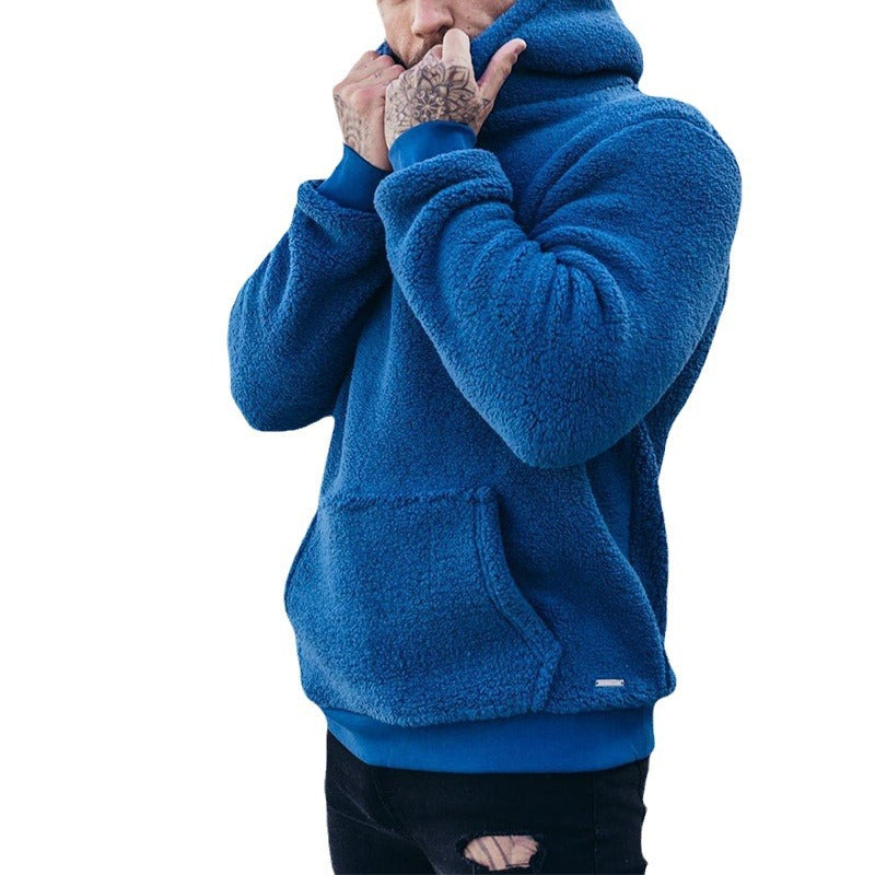 Herren nan sportiver Teddyfleece-Hoodie mit schmaler Passform und Kängurutasche EB