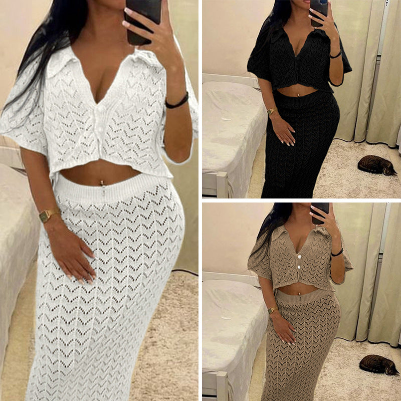 Damen Häkel-Midi-Kleid mit festem Bund und luxuriösem Schnitt EB
