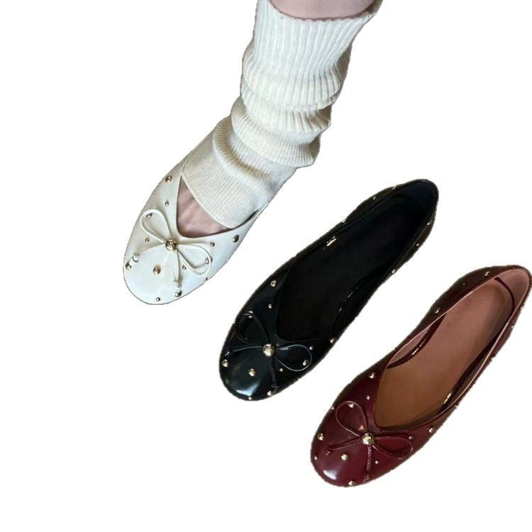 Damen Ballerinas mit modischem Schleifendesign und dekorativem Perlenbesatz EB