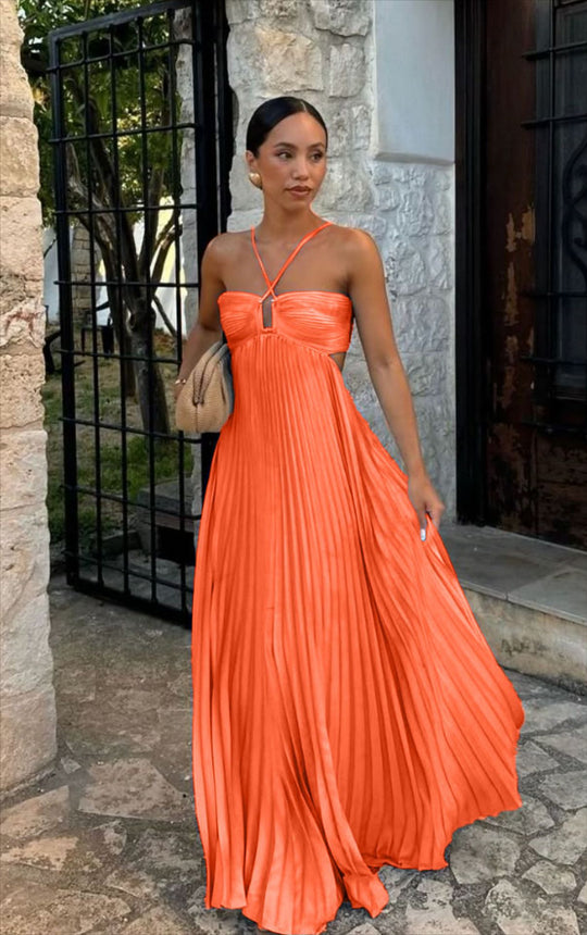Damen Plisseekleid mit schulterfreiem Design und raffinierten Trägerdetails EB